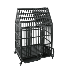 Heavy Duty Dog Cage pet Crate with Roof (Color: Black)