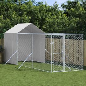 Outdoor Dog Kennel with Roof Silver 6.6'x19.7'x8.2' Galvanized Steel (Color: Silver)